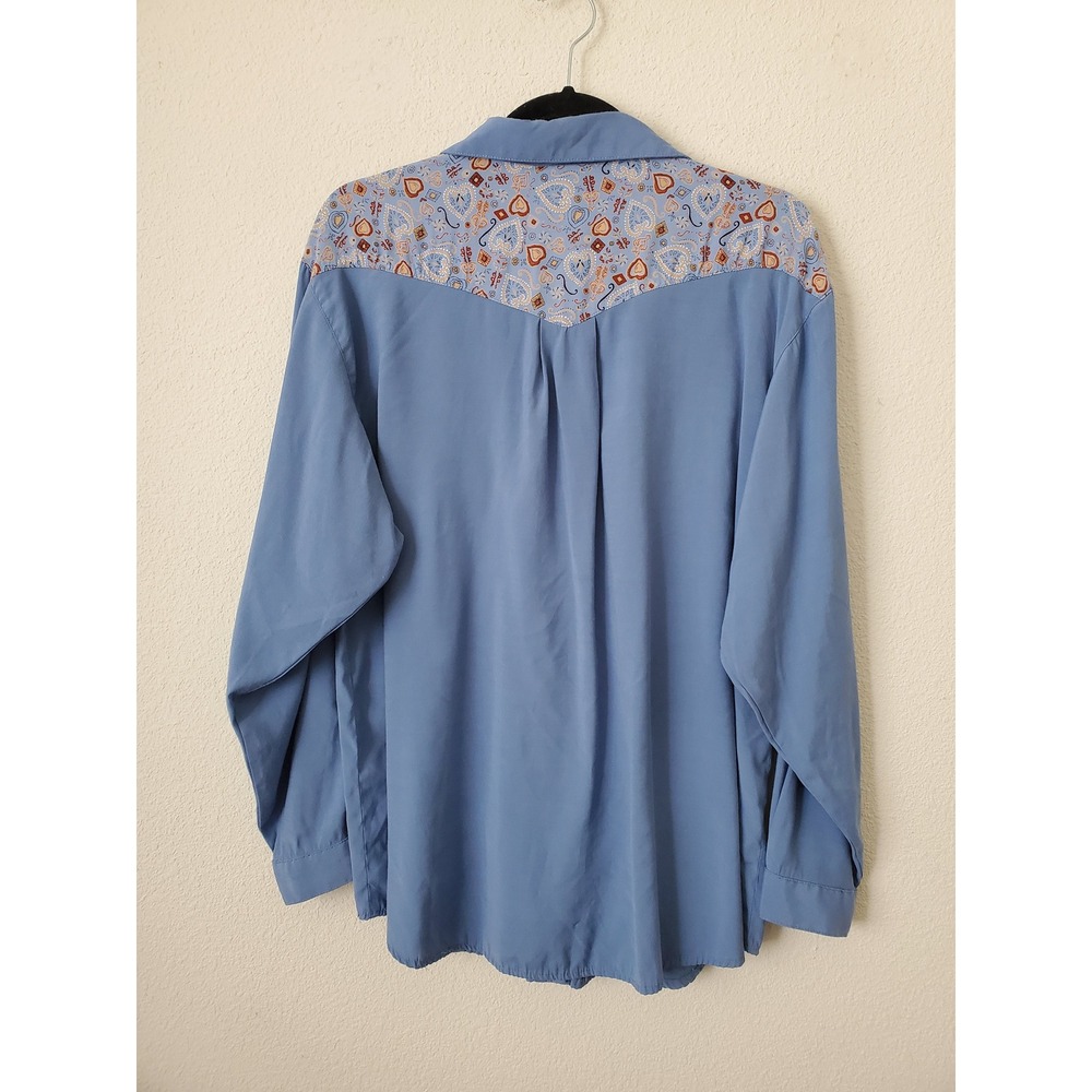 VTG Desert West by Sherry Holt Western Top‎ L Blue Cowgirl Silver Heart Buttons - Picture 8 of 10